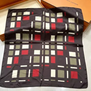 French vintage geometric silk square scarf elegant women luxury neckerchief accessory 70cm