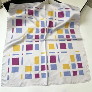 French style geometric printed square silk scarf, elegant old money fashion neck decoration.