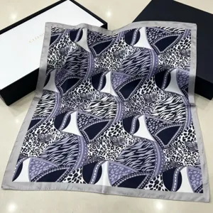 French old money style silk square scarf with chic geometric animal print for women neck.