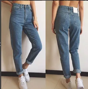 Women's Casual Straight Leg Denim Jeans Mid Waist Distressed Polyester Long Pants Fashion Streetwear Pants