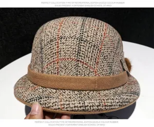 Women retro plaid cloche hat winter british style small brim bucket hat elegant casual warm cap