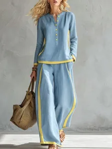Conjunto de dos piezas casual con top de manga larga y pantalón ancho vista de detalle