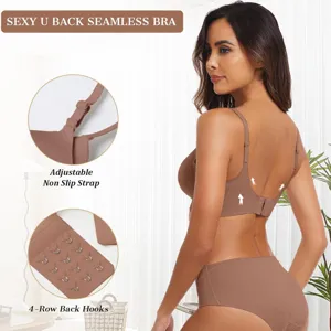 Women seamless U-back push up bra set, butter-soft wireless comfort underwear.