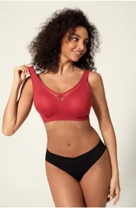 Vista dettagliata del bralette senza cuciture da donna con spalline larghe e dettagli in tulle.