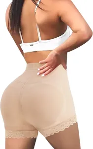 High waist butt lifter shaping shorts with lace trim nude padded shapewear underwear