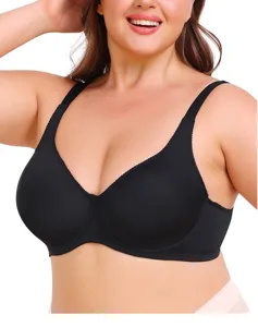 Reggiseno nero senza ferretto taglie forti dettaglio con spalline larghe supporto.