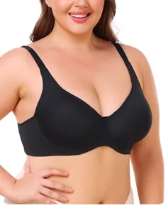 Vista dettagliata del reggiseno nero taglia forte senza ferretto dal tessuto confortevole.