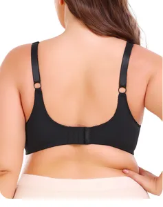 Reggiseno senza ferretto taglie forti retro, spalline larghe, comodo design gilet nero.