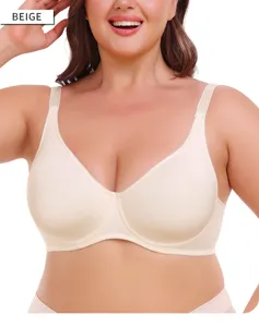 Reggiseno senza ferretto taglie forti, comodo intimo quotidiano, design beige morbido per donne.