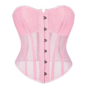 Women's Breathable Mesh Corset Top Sexy Bustier Shapewear With Steel Busk Open Bust Shaping Top For Party Clubwear