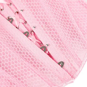 Pink mesh corset detail showing breathable honeycomb fabric, delicate lacing and metal eyelets.