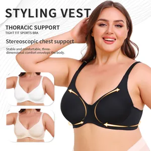 Reggiseno Sportivo Senza Ferretto Taglia Forte da Donna Confortevole Stile Americano Chiusura Posteriore Gilet Tinta Unita