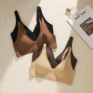 Women Deep V Seamless Jelly Strip Bra Thin Push Up Anti Sagging Breathable Wireless Comfortable Nylon Brassiere