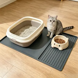 Waterproof silicone pet feeding mat detail view, non-slip dog and cat placemat for clean floor.