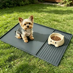 Waterproof Silicone Pet Placemat Non-Slip Food Mat For Cats And Dogs Gray Two-Piece Set Feeding Mat Floor Protector