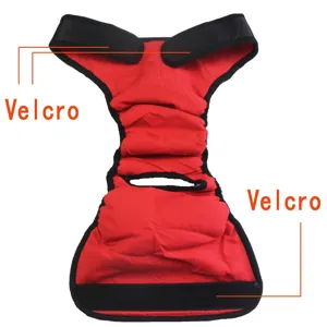 Pantaloni fisiologici rossi per cani con cinturini in velcro regolabili, pannolino per femmine.