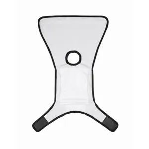 Breathable mesh pet dog physiological pants detail, white fabric with black trim, velcro.