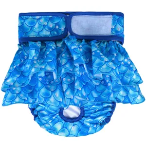 Blue mermaid scale pet sanitary pants with ruffles cute dog diaper pants pet supplies