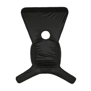 Black washable pet physiological pants detail showing adjustable velcro straps and tail hole.
