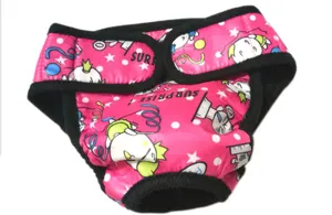 Pantaloni fisiologici rosa per cani grandi, pannolino per animali stampato con chiusura in velcro.