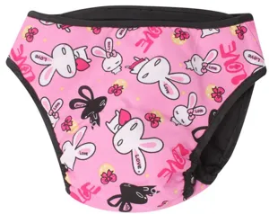 Mutandina igienica rosa per cani con stampa coniglietto carino per ciclo e protezione.