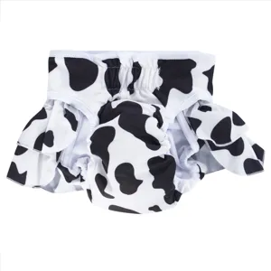 Leuke koeienprint honden broek met volants, comfortabel wasbaar huisdier ondergoed voor teefjes.
