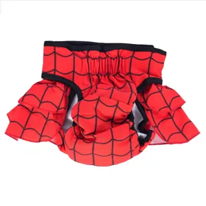 Honden loopsheidsbroekje met spinnenweb patroon en ruches, comfortabel en ademend luiers.