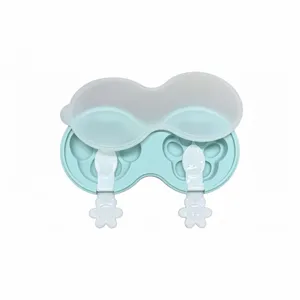 Silicone ice cream mold for kids DIY popsicles with cover and cute cartoon spoons detail view.