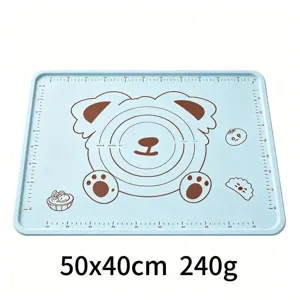 Thickened food grade silicone kneading mat with scale markings and bear design for baking.