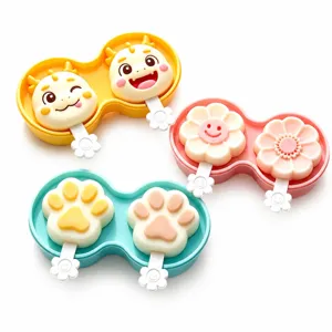 Silicone ice cream mold cute cartoon popsicle maker diy children jelly pudding box with lid