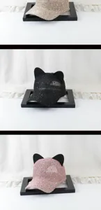 Casquette de baseball en résille à paillettes avec jolies oreilles de chat pour femme été