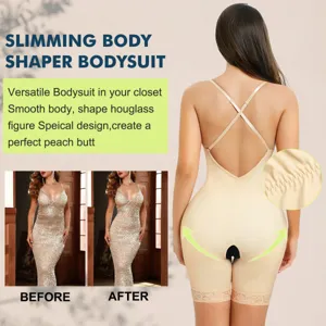 Backless slimming body shaper bodysuit shapewear with butt lifter and open crotch design.