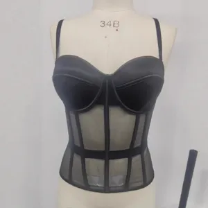 French Style Soft Underwire Corset Top Mesh Patchwork Bustier For Women Sexy Slim Fit Shaping Vest With Back Lace Up