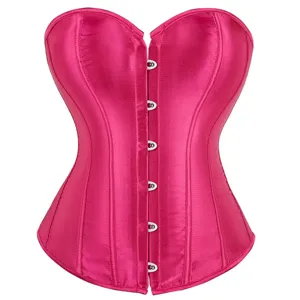 Pink satin corset bustier with boning and front hooks for women waist shaping and shaping.