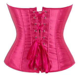 Pink satin corset back lacing detail close up showing metal grommets and structure 85c