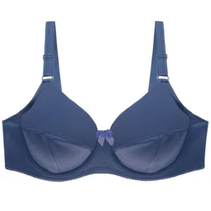 Comfortable blue plus size smooth push-up bra for women, soft daily underwear with adjustable straps.