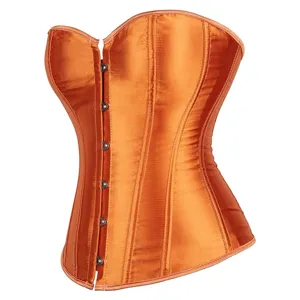Women Overbust Corset Satin Lace Up Waist Trainer Body Shaper Orange Detail View