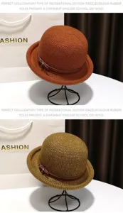Women winter wool bowler hat detail, elegant vintage felt dome hat with belt decoration.