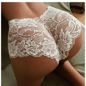 Women sexy lace panties back view showcasing floral pattern hollow out breathable brief underwear