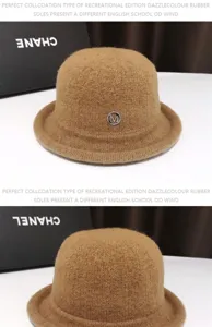 Women winter wool bucket hat elegant dome fisherman cap vintage warm knit hat casual chic
