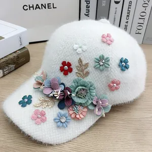 Cappello da Baseball in Peluche da Donna Con Fiore di Strass Invernale Caldo Morbido Velluto Ispessito Regolabile Snapback All Aperto Cappello da Sole Casual di Moda