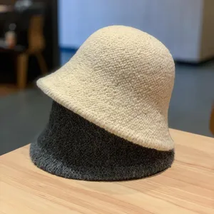 Women Minimalist Wool Blend Bucket Hat Solid Color Soft Knitted Basin Hat Japanese Style Casual Warm Protection Winter Water Bucket Hat For Women