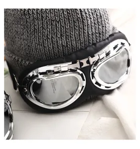 Gorro de punto cálido de invierno con gafas de piloto, gorro grueso para esquiar al aire libre.