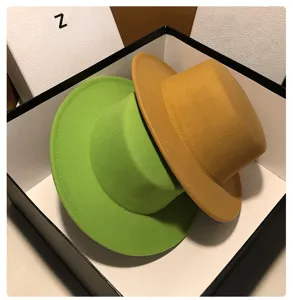 Stylish flat top wool hat for women, autumn winter retro british style felt fedora cap.