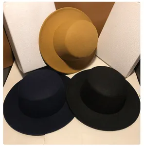 Women autumn winter flat top felt hat retro British style fedora hat elegant jazz hat chic