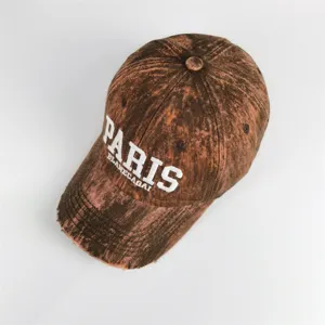 Casquette de baseball vintage usée pour homme et femme, chapeau marron effet délavé.