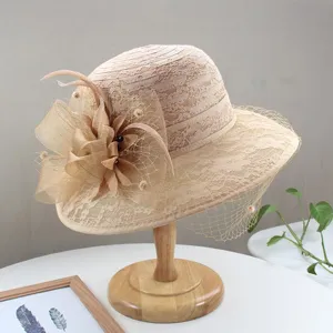 Women summer sun protection beach hat vintage mesh lace dome fedora elegant floral party cap