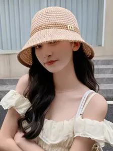 Women wide brim straw bucket hat breathable sun protection summer beach fashion casual hat