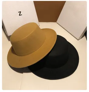 Ins style flat top wool hat women autumn winter versatile retro fashion felt hat casual