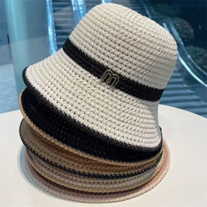 Women's straw bucket hat hollow breathable sun hat casual beach summer sun protection hat